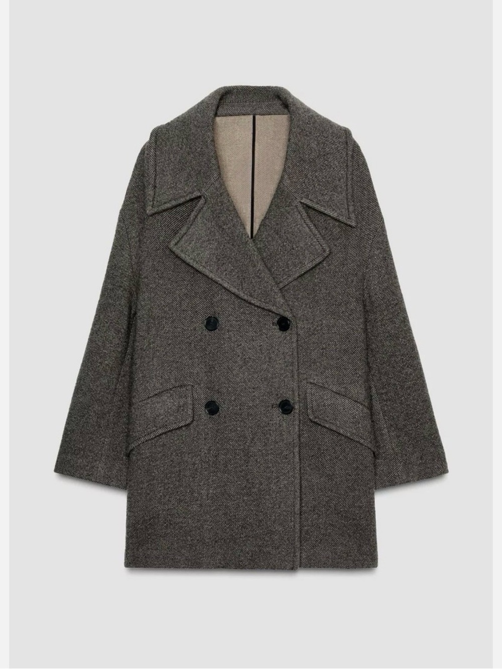 Zara Brown Double-Breasted Pea Coat